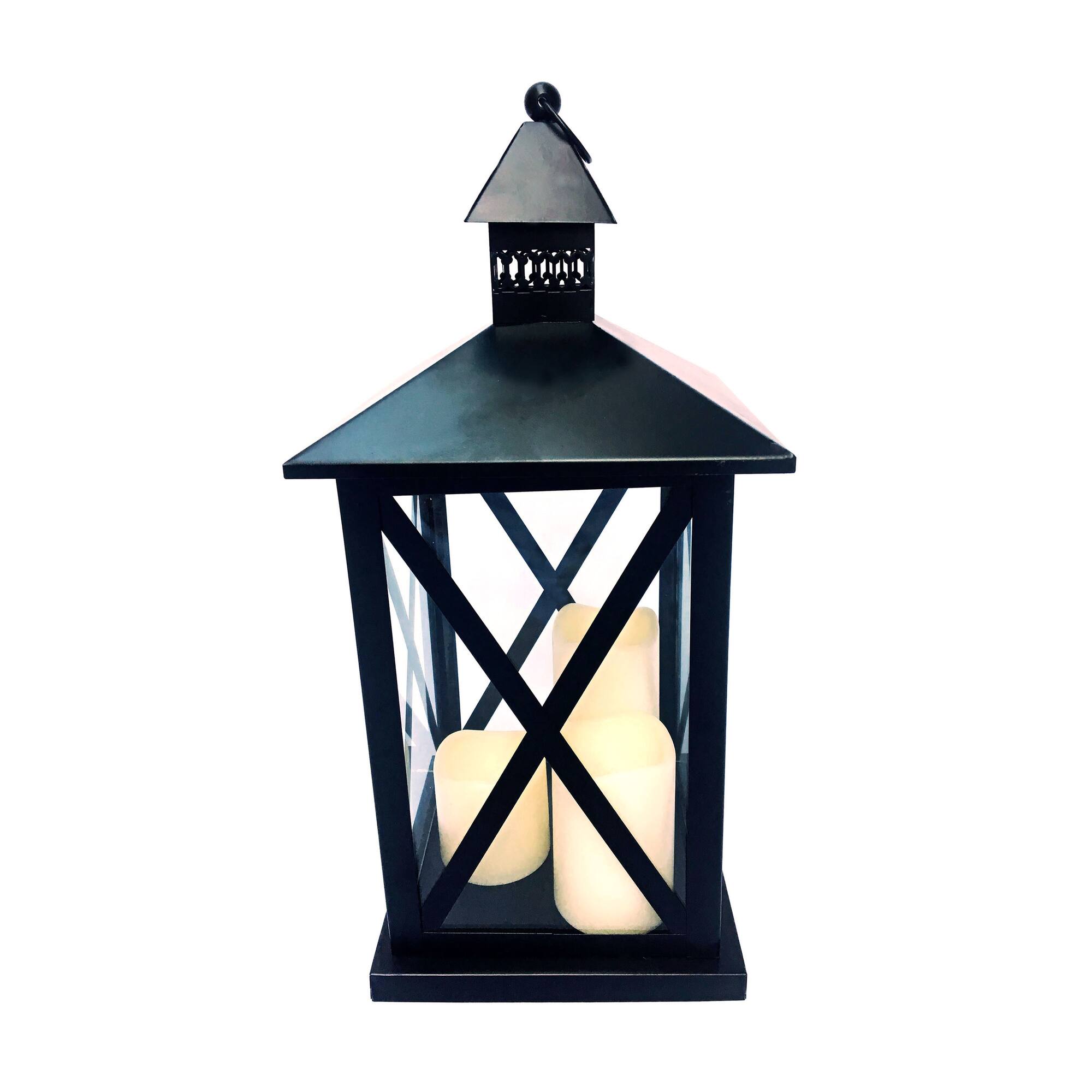 19" Black Lantern with 3 LED Candles by Ashland®